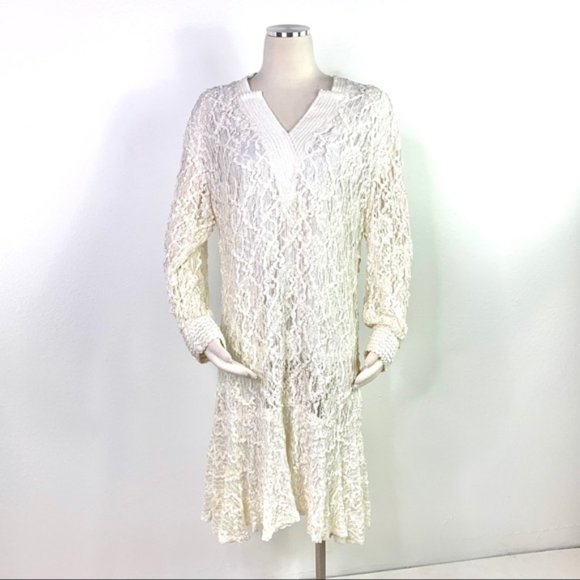 damianou Dresses & Skirts - DAMIANOU Lace Overlay V-Neck Long Sleeve Dress